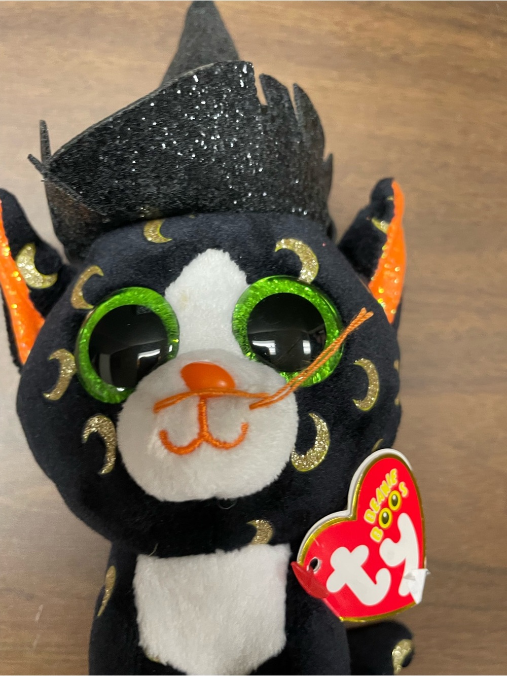 TY Beanie Boo Halloween Black Cat Plush with Green Eyes